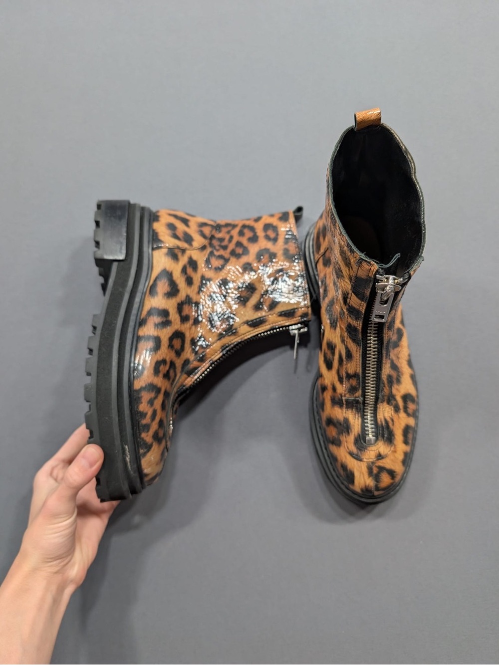 SCHUTZ Leopard-Print Zip Front Chunky Ankle Boots - Brown/Black